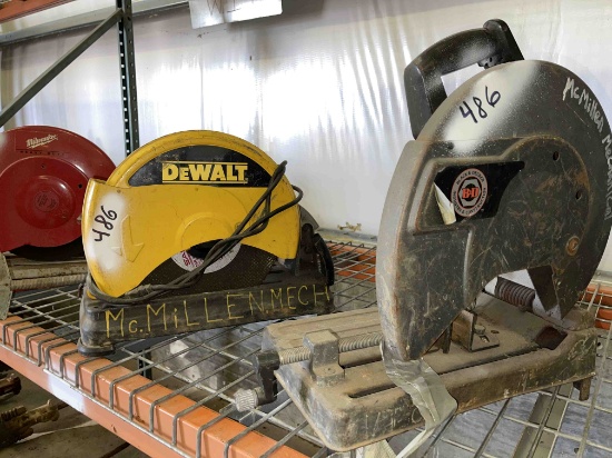 (1) Black & Decker Electric Chop Saw and (1) DeWalt Electric Chop Saw