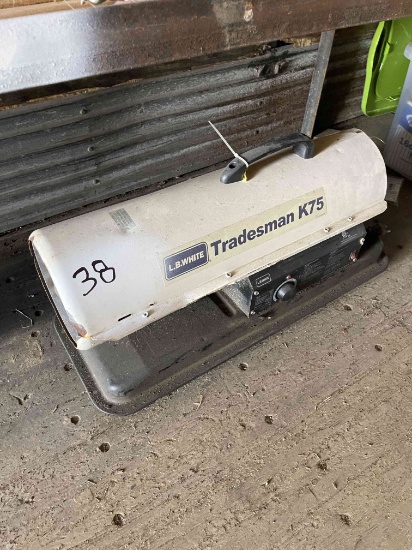 L.B. White Tradesman K75 Gas Bullet Heater. NOTE: LOT MUST BE REMOVED NO LATER THAN TUESDAY, MARCH 2