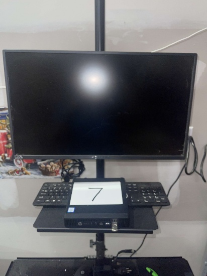 HP Pro Desk CPU, Sceptre Monitor, Keyboard, Mouse, Rolling Cart