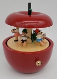 (3) Handmade German 5.5 inch Apple music box Music box with Childern playing Its a small world, 5.5