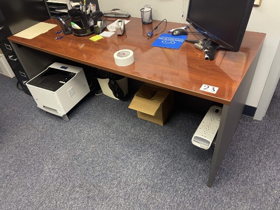 DEER PARK: Haworth Desk; 5-Drawer File Cabinet; Metal Table; S/S Rolling Table; Metal Stool (CONTENT