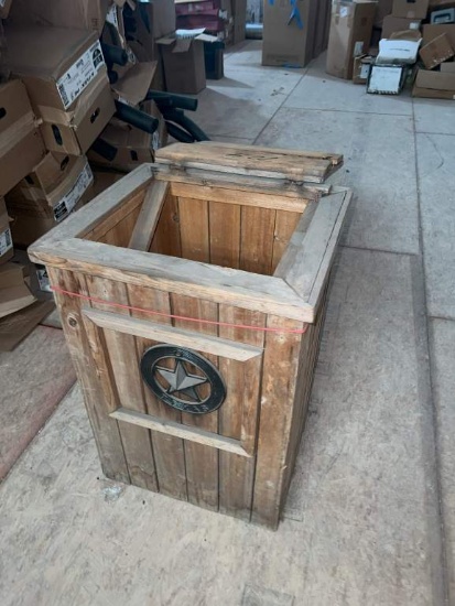 WOODEN TRASH BIN WITH ASSORTED PVC COATED CONDUIT FITTINGS
