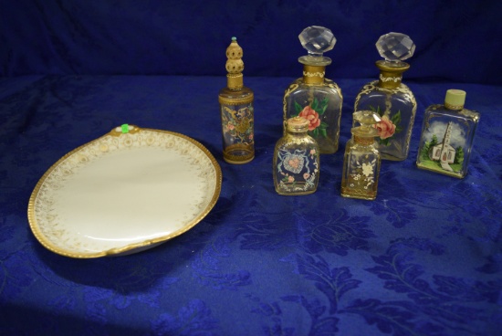 HAND PAINTED BOTTLES AND PLATTER!