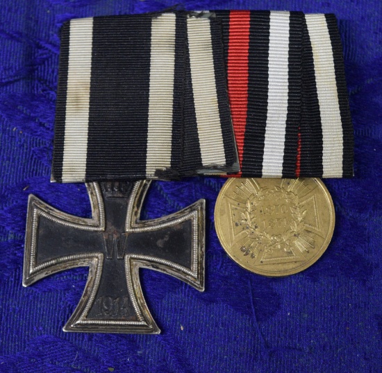 WWI ARMY RIBBON BAR W/IRON CROSS AND 1870 FRANCO!