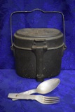 WWII GERMAN MES KIT WITH FOLDING SPOON AND FORK!