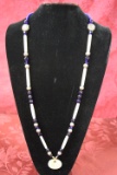 BEAUTIFUL BLUE AND BONE HAND CRAFTED NECKLACE!