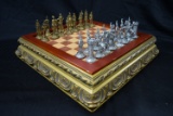 BEAUTIFUL PEWTER CHESS SET WITH STORAGE BOARD!