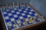 STUNNING BLUE AND SILVER CHESS SET!