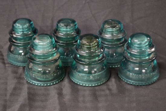 VINTAGE BLUE GREEN GLASS INSULATORS!