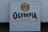 DOUBLE SIDED METAL OLYMPIA BEER MARQUE SIGN!