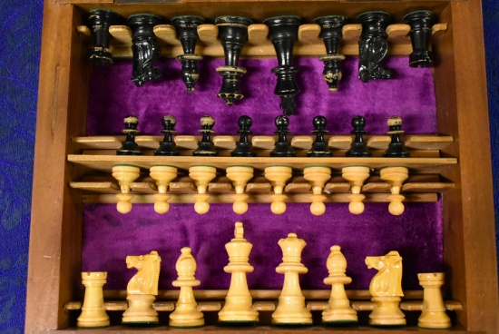 WOOD CARVED CHESS PIECE SET!