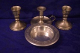 PEWTER CANDLESTICK HOLDERS AND ASH TRAY!