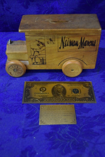 GOLD LEAF $2 BILL AND WOODEN BANK!