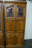 SOLID OAK LIGHTED CURIO ARMOIRE!