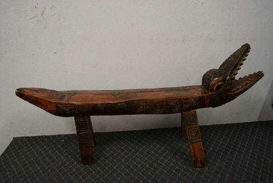AWESOME HAND CARVED AZTEC CROCODILE BENCH!