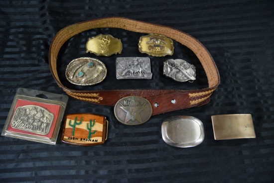 BELT BUCKLE COLLECTION WITH LEATHER BELT!