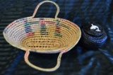 TRI COLORED WOVEN BASKET WITH HANDLES!