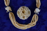 HAND CARVED BONE/IVORY BALL & ELEPHANT NECKLACE!