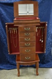 LARGE CHERRY JEWELRY CHEST FULL!