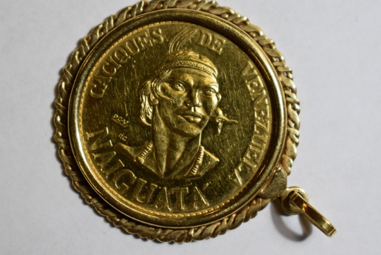 GOLD NAIGUATA VENEZUELA COIN PENDANT!! O/A
