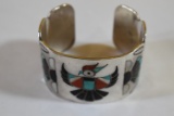 ZUNI INDIAN ARTIST SIGNED INLAID SILVER CUFF!! #?