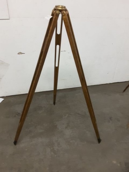 Vintage Transit Wooden Tri-pod W/ Brass Works, Cast Iron Feet, Approx. 3 1/