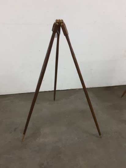 Vintage Transit Wooden Tri-pod W/ Brass Works, Cast Iron Feet, Approx. 2 3/