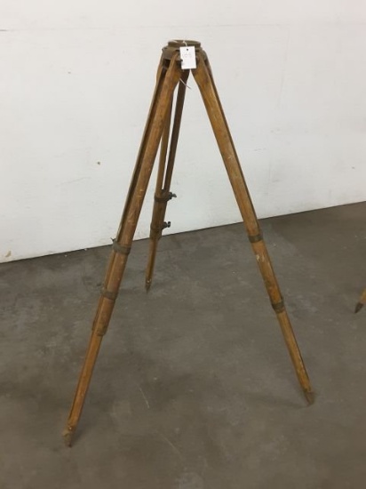 Vintage Transit Wooden Tri-pod W/ Brass Works, Cast Iron Feet, Approx. 3 1/
