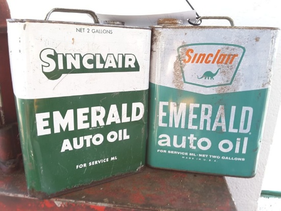 2- 2 Gallon Oil Cans, Emerald Auto Oil