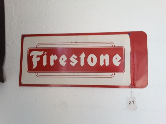 Approx. 10"t Approx. 24"w Firestone Tin Sign