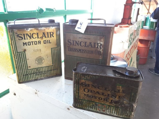3- Sinclair Oil Cans Incl: 2- 1 Gallon, 1-half Gallon Opaline Motor Oil, Si