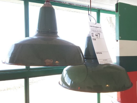 Pair Of Vintage Enameled Station Lights