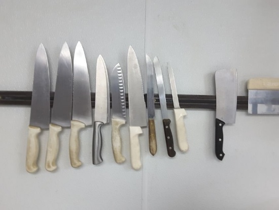 Set Of Commercial Knives & Magnetic Knife Holder