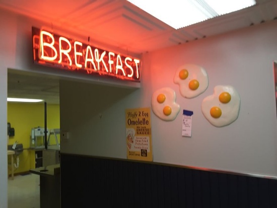 Breakfast Display: 3- Wall Mount Eggs, Neon Approx. 36"w Breakfast Sign & C
