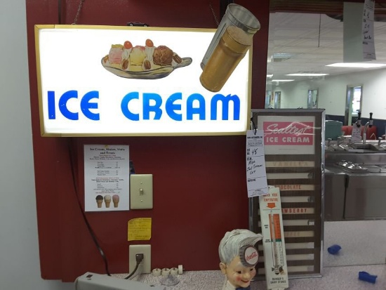 Lighted Ice Cream Sign W/seal Test Ice Cream Wall Ad, Burger's Dairy Therom