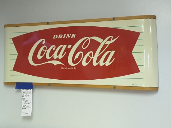 Very Good 44" X 16"t Coca-cola Fishtail Advertising Sign, Stamped Am124
