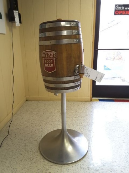 Early Rochester Root Beer Oak Barreled Root Beer Cooler On Stainless Pedest
