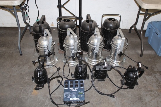 Stage lighting lot, to include lights, aluminum rail, and Optima lighting c