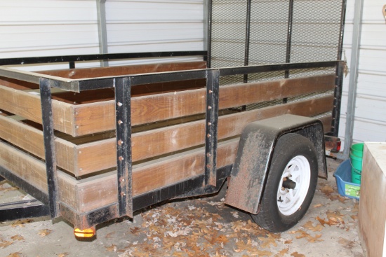 5.4" x 8.4" mesh drop ramp single axle trailer w/2' sides and title