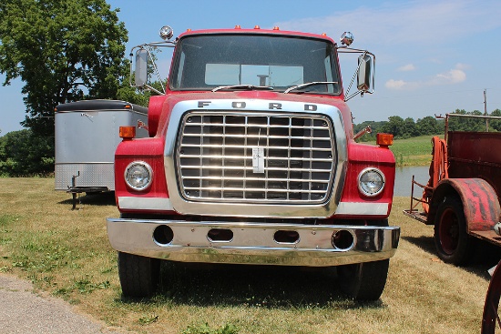 1983 FORD 8000 DIESEL PUMPER FIRE TRUCK, 3208 ENGINE, 52,000 MILES, SOME RUST BUT GENERALLY CLEAN