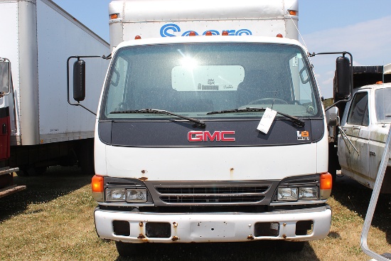 2000 GMC MODEL W3500 CAB OVER, 2 WHEELED 12' BOX W/ELECTRIC END GATE, ROLL UP IS MISSING - TOMMY GAT