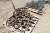 NUMEROUS AND VARIOUS CAST IRON, SOME SPOKE WHEELS