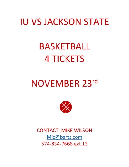 IU V's Jackson State 4 Basketball Tickets- November 23rd Section D Row - Don