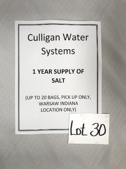 1 year supply of softener salt (up to 20 bags) pick up only- Warsaw Locatio
