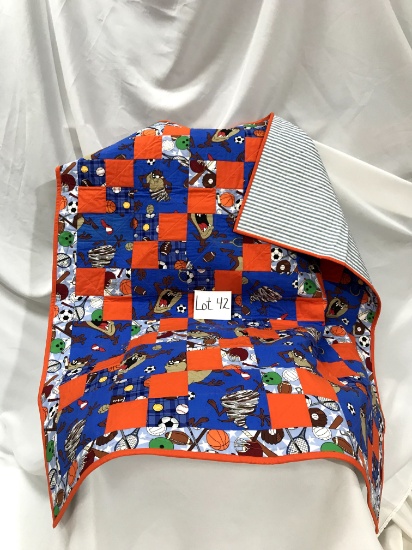 Blue & Orange Quilted Throw-Donated by Beth Becker
