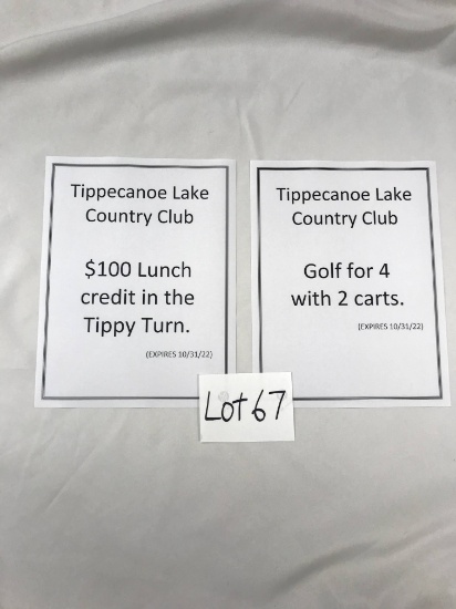 TLCC Golf for 4 with 2 Carts, and $100 GC for lunch. Donated by Tippecanoe