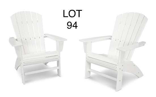 Two Portside Shellback Adirondack Chairs in White- Donated by Polywood