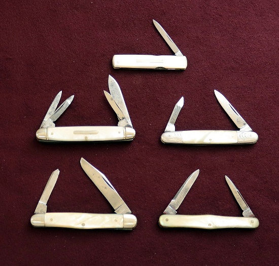 Lot of (5) Vintage Pearl Type Handle Pocket Knives