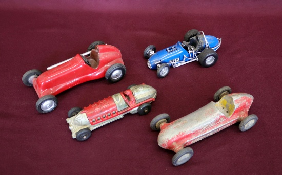 (4) Race cars - Wilbur Shaw Indy Motor Speedway (no man), Hubley, and others