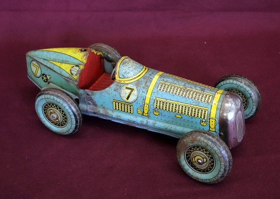 Mettoy 15" tin wind up racer, no key